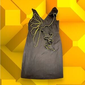 Fumblin' Foe Anthropologie Black Gold Ruffle Accent Mini Dress Size M